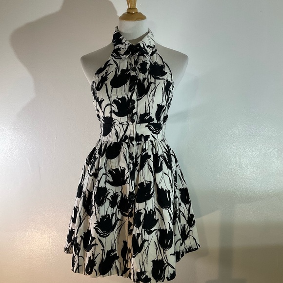 Anthropologie Black and White Halter Mini Dress - Picture 2 of 11